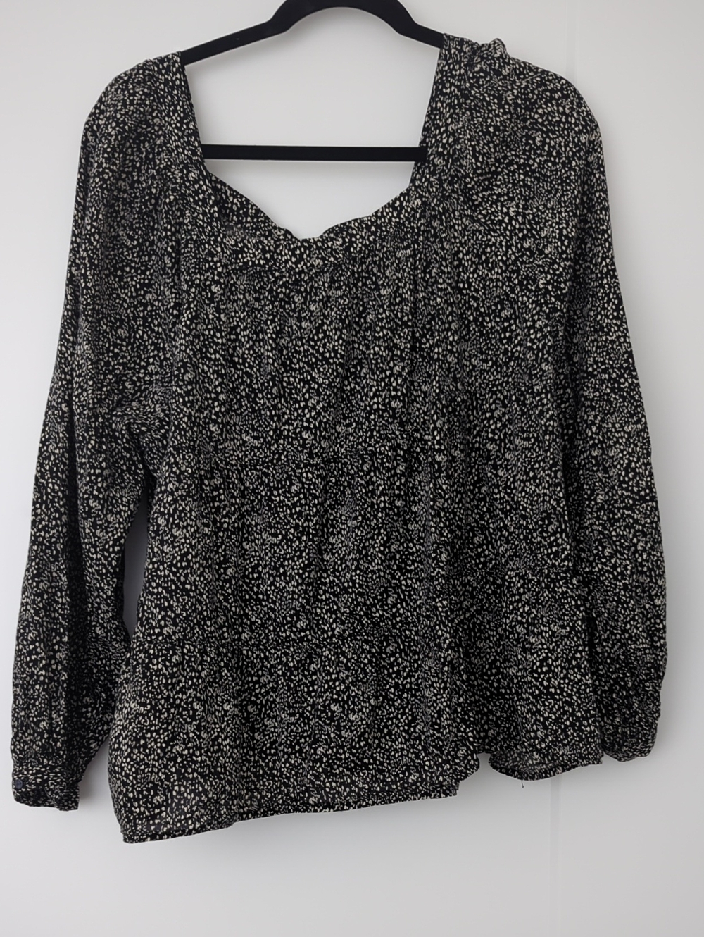 Old Navy Black and White Printed Square-Neck Blouse